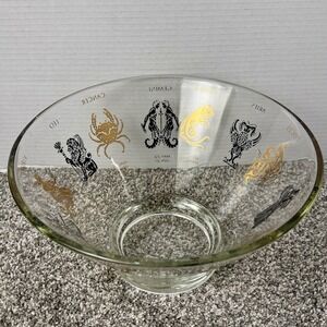 MCM Anchor Hocking Zodiac Astrology Glass Serving Bowl Vintage